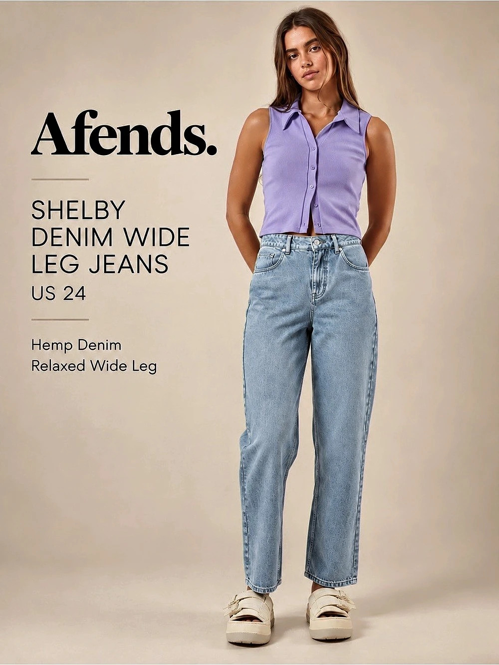 Afends Shelby Denim Wide Leg Jeans Wide Leg Jeans in Blue Waist Size 2